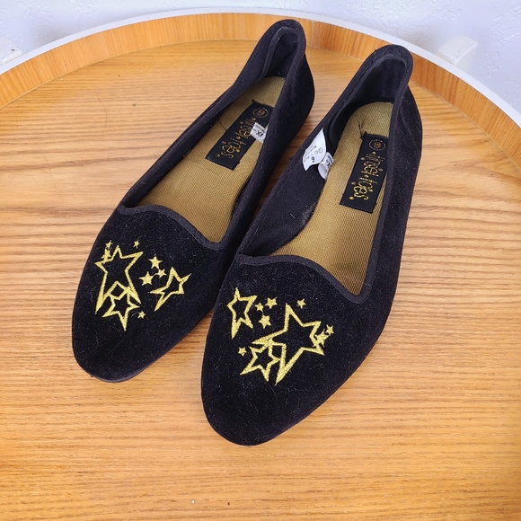 MARKED DOWN~~~Tinsel Toes Black Star Loafers-Smoking Slippers - Picture 1 of 6